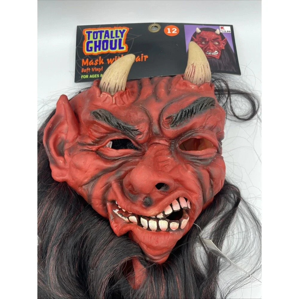 NWT Halloween VTG Kmart Totally Ghoul Super Hair Mask Devil Satan Scary